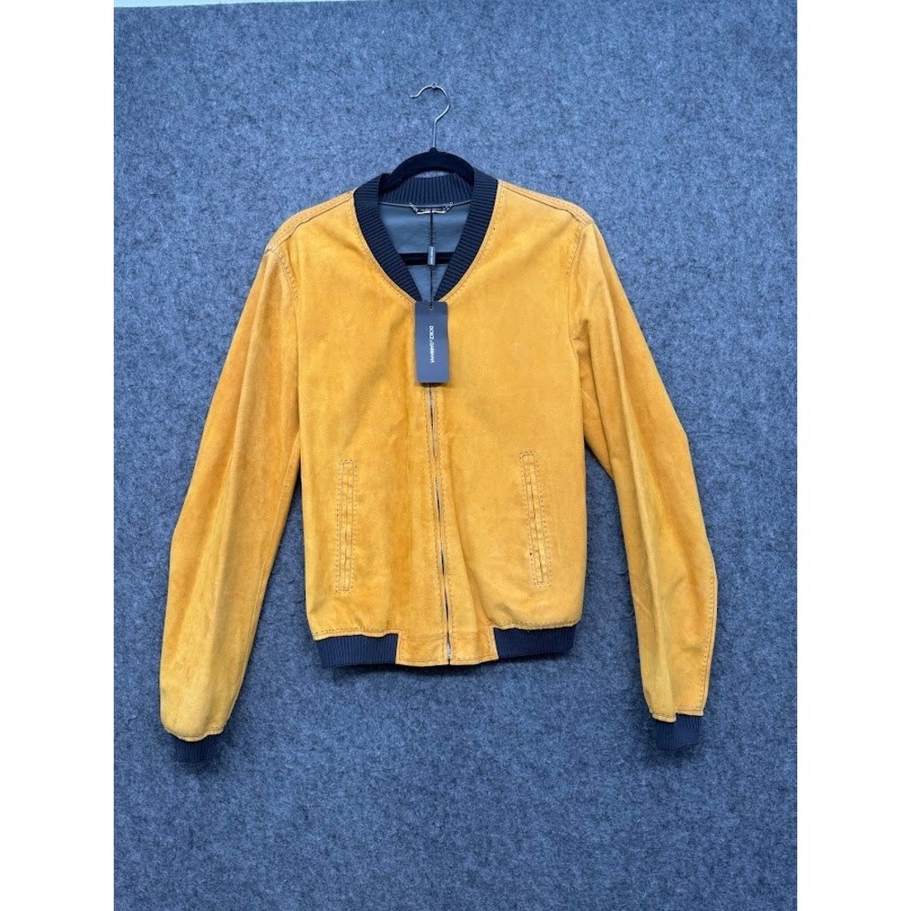 Dolce & Gabbana Mustard Yellow Lambskin Suede Bomber Jacket IT 48 US M GQ102K
